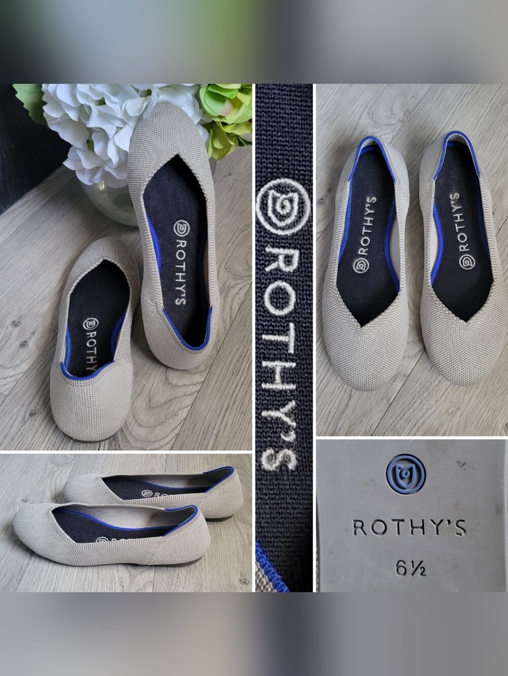 Rothy's The Flat Flax Birdseye Gray Round Toe Flats, Women's Size 6.5, EU 37
